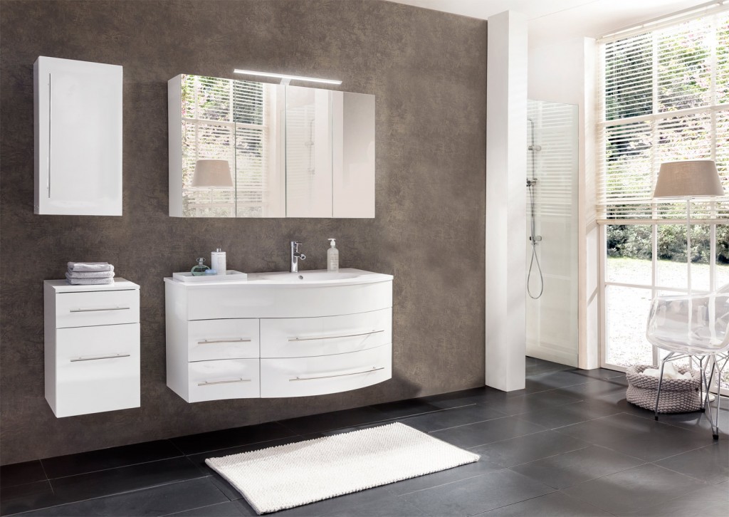Badmöbel Set 4tlg Becken 110 cm weiß Hochglanz Dublin rechts