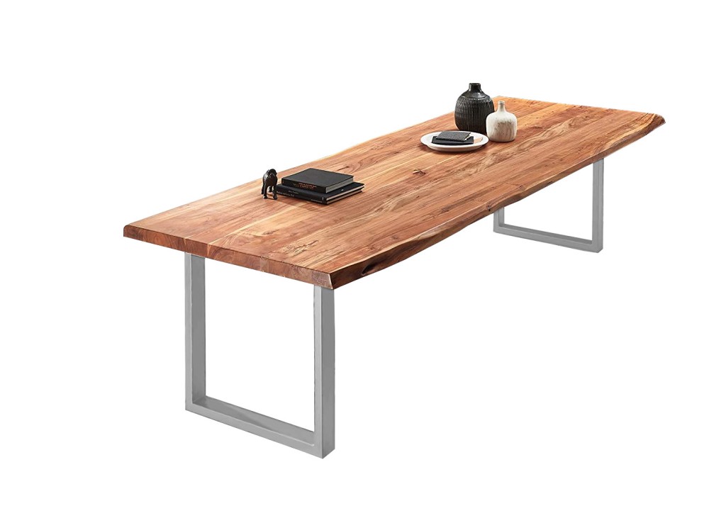 Esstisch Baumkante massiv Akazie natur 400 x 120 silber VALIN