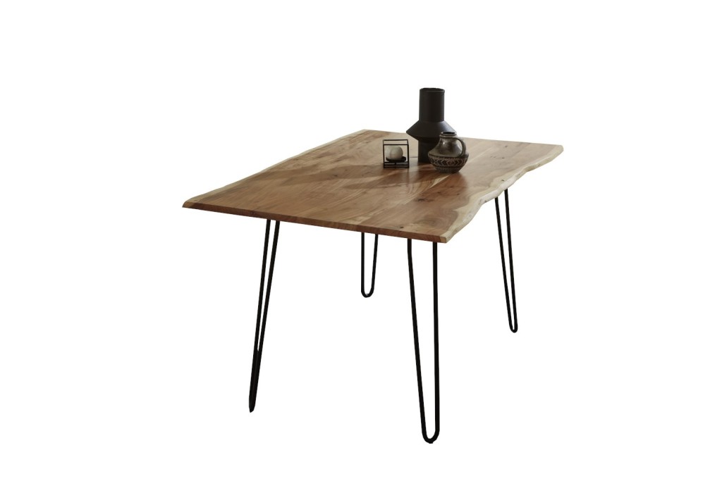Esstisch Baumkante massiv Akazie natur 90x90 Hairpin-Gestell schwarz HANNAH
