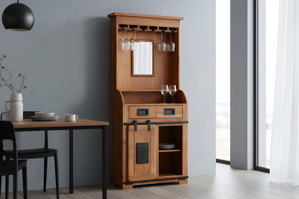 Weinschrank Holzschrank Akazie massiv nussbaumfarben 75 x 35 x 170 cm LIBRO