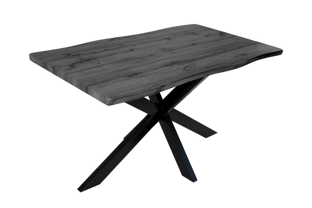 Esstisch Baumkante Holz-Optik Grau 140 x 80 Spider-Gestell schwarz JOSY