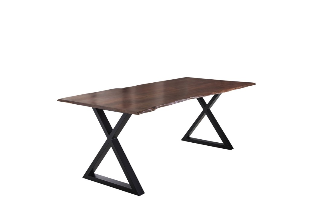 Esstisch Baumkante massiv Akazie nussbaum 240 x 100 schwarz X-Gestell LUBIN