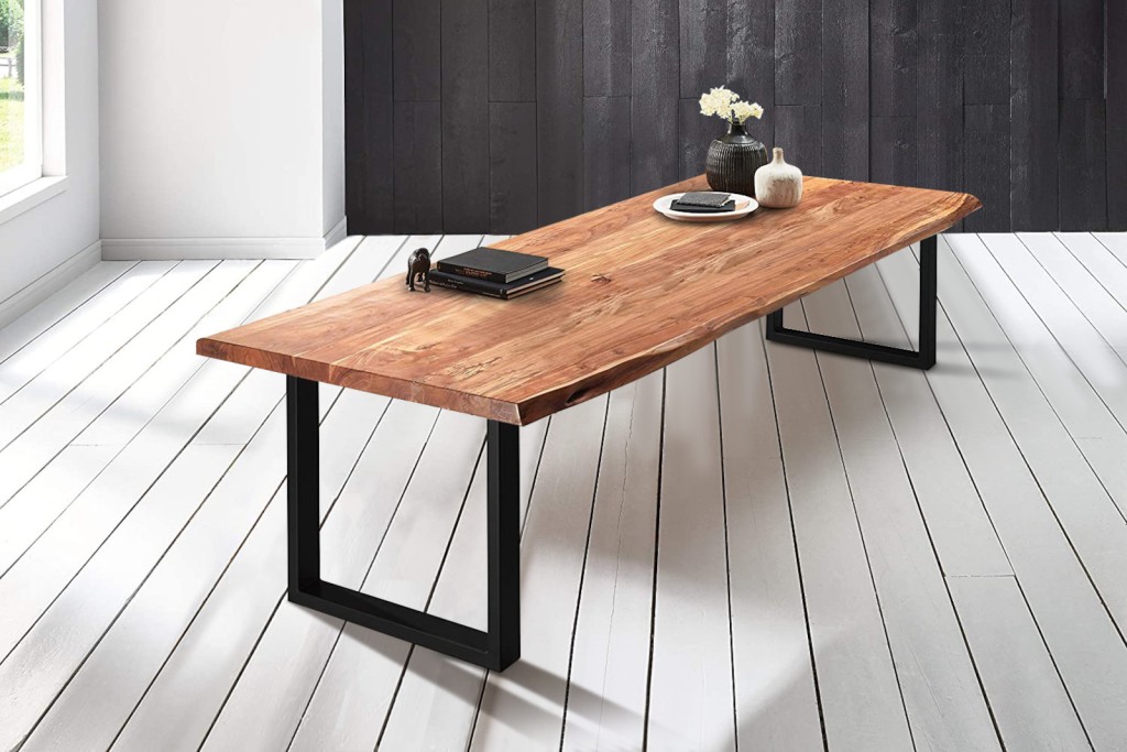 Esstisch Baumkante massiv Akazie natur 240 x 120 schwarz VALIN