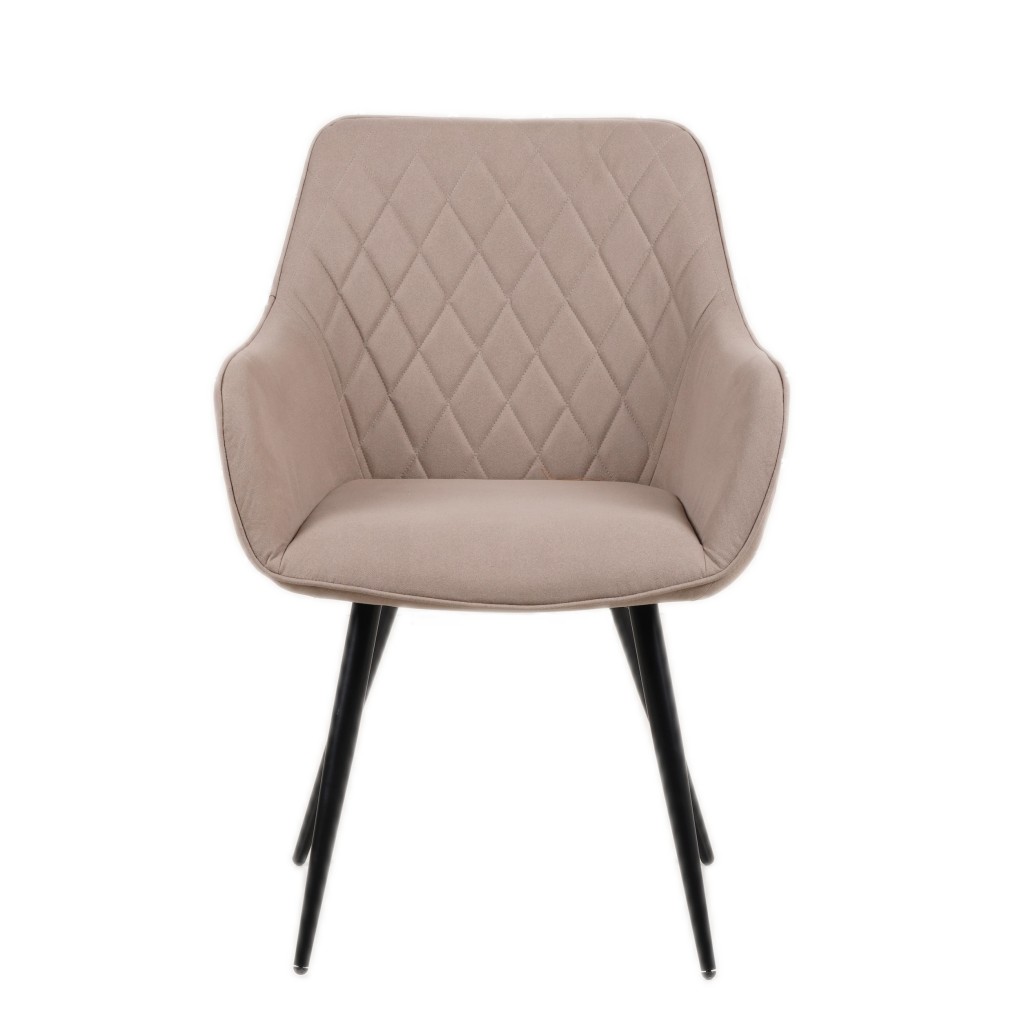 Esszimmer Armlehnstuhl Stoffbezug Taupe, Schwarze Metallfüße ELLI