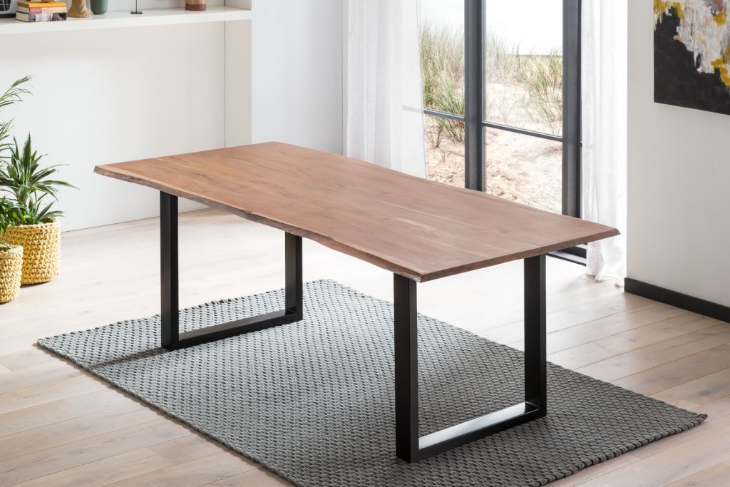 Esstisch Baumkante massiv Akazie natur 200 x 100 schwarz CARLOS