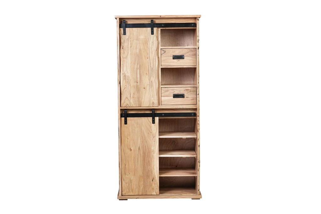 Highboard Baumkante 80 x 45 x 175 cm Akazienholz massiv naturfarben LIAN III