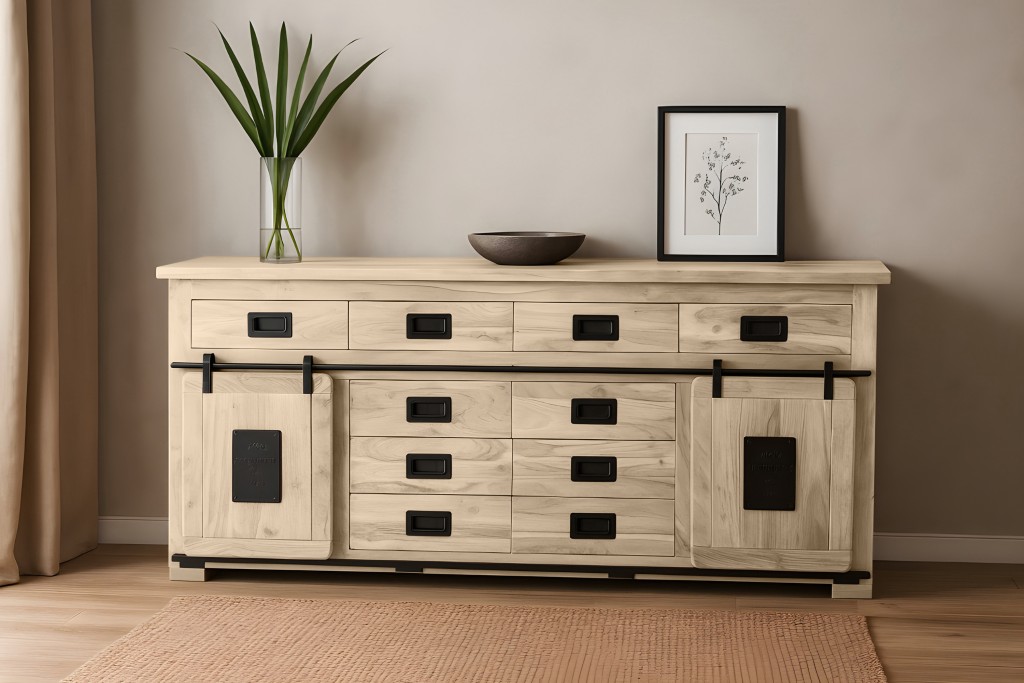 Sideboard Kommode Akazie massiv eichefarben 200 x 45 x 90 cm LIBRO
