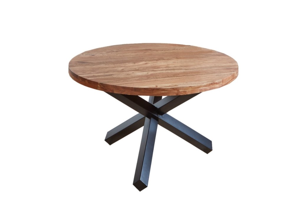 Esszimmertisch rund 130 cm Akazienholz Natur Schwarz RUNA