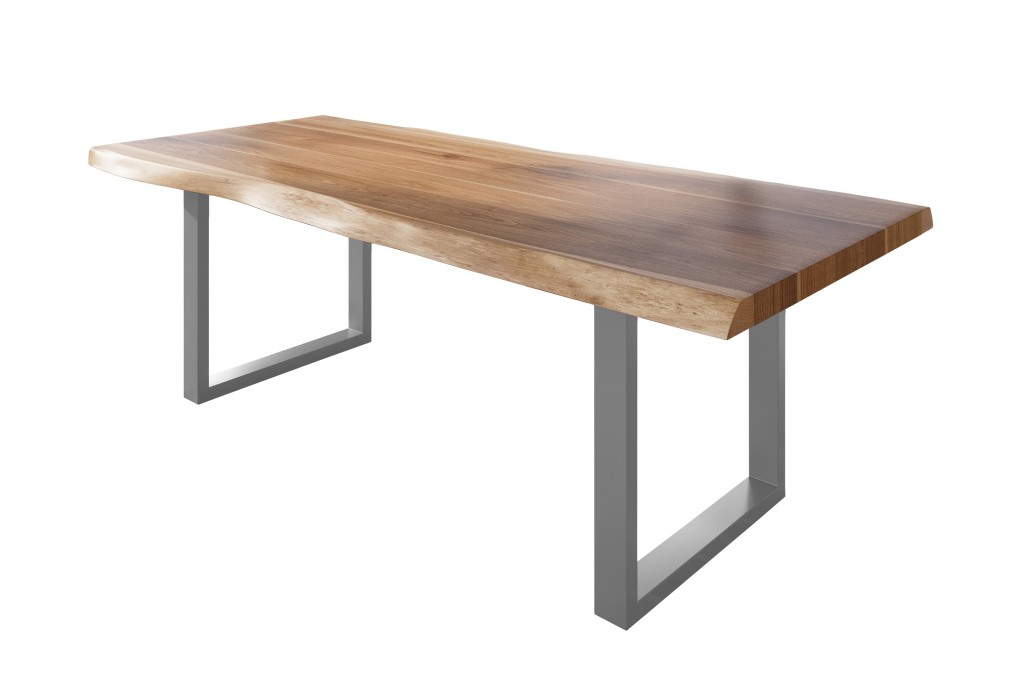 Esstisch Baumkante massiv Akazie natur 200 x 110 U-Gestell Metall silber TITAN