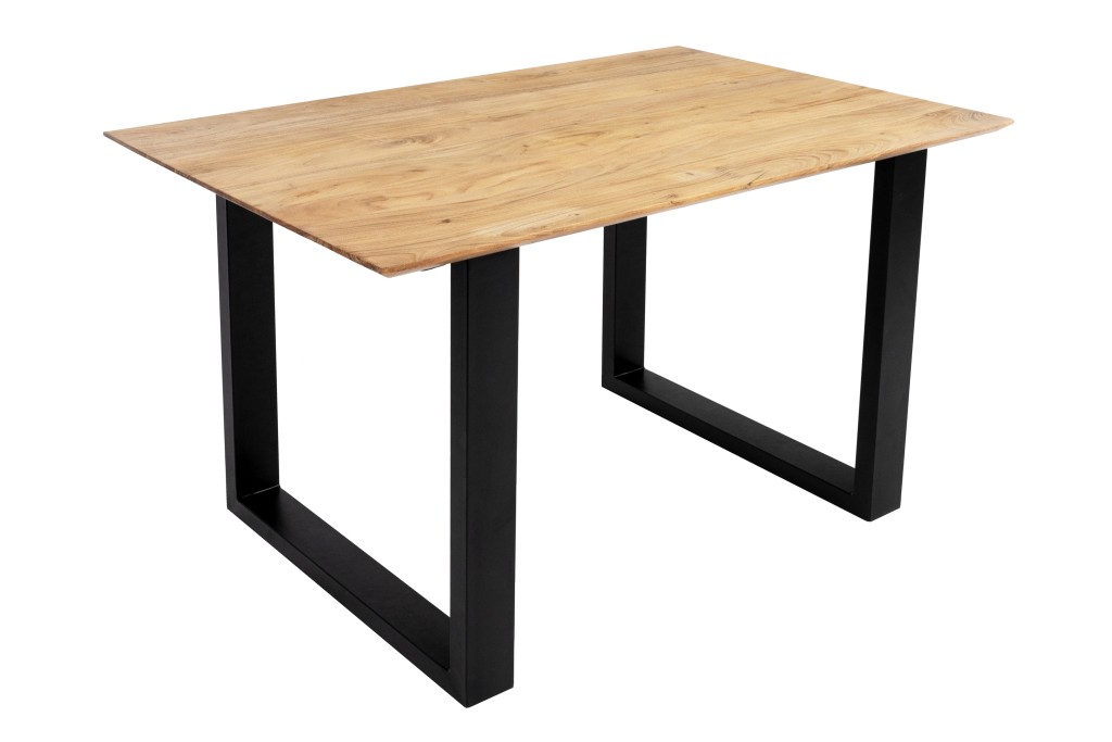 Esstisch 140x80cm Akazie massiv eichenfarben schweizer Kante U-Gestell schwarz DEAN