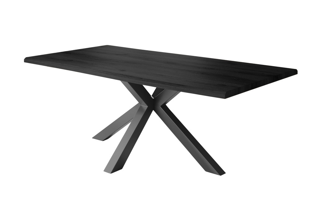 Esstisch Baumkante Holz-Optik Grau 240 x 100 Spider-Gestell schwarz JULIUS