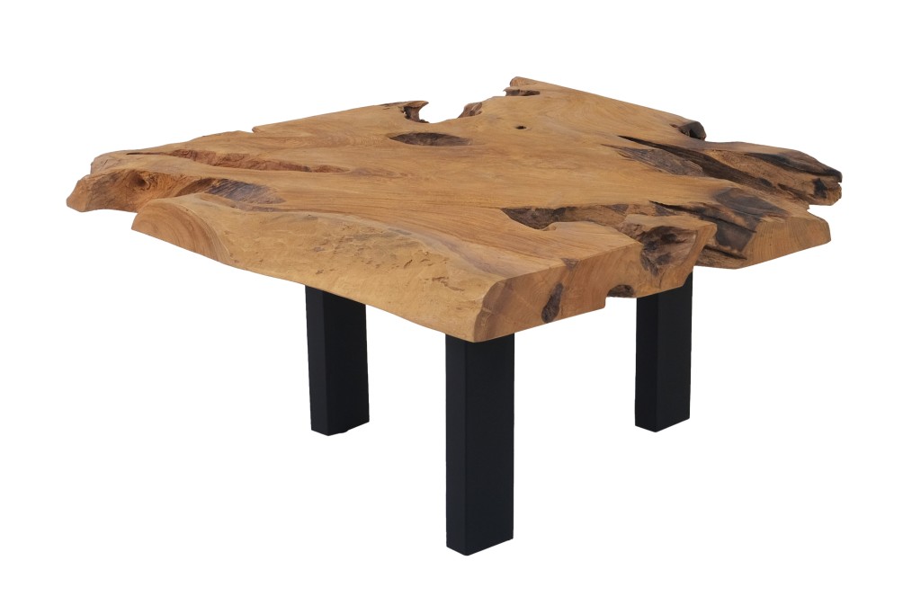Couchtisch Beistelltisch massiv Teakholz naturbelassen 80x80x40 cm schwarz IBIZA