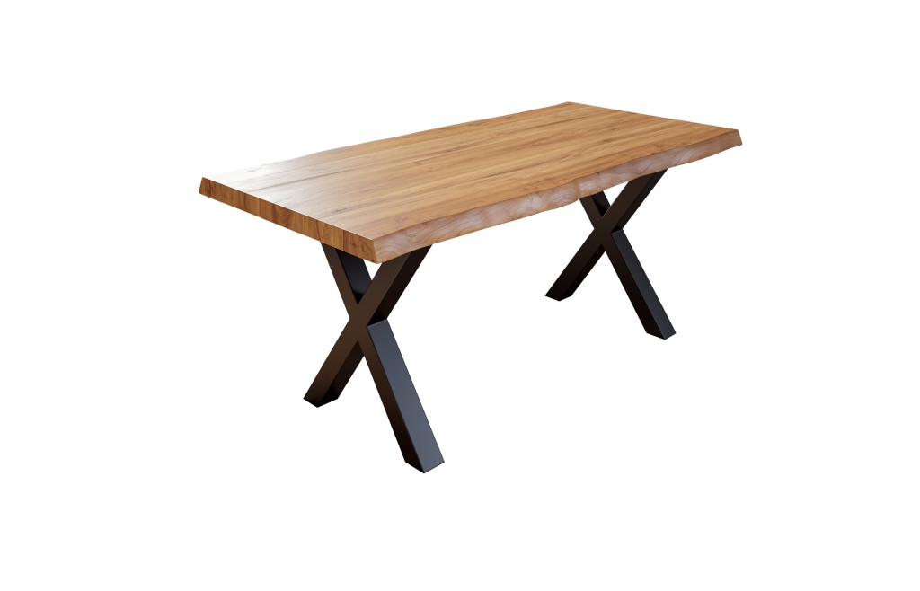 Esstisch Baumkante massiv Akazie natur 200 x 100 schwarz X-Gestell XEREZ
