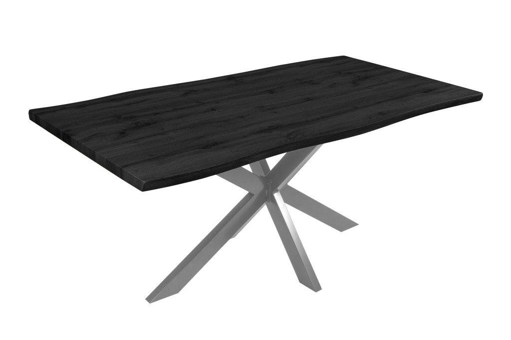 Esstisch Baumkante Holz-Optik Grau 180 x 90 Spider-Gestell silber JOSY