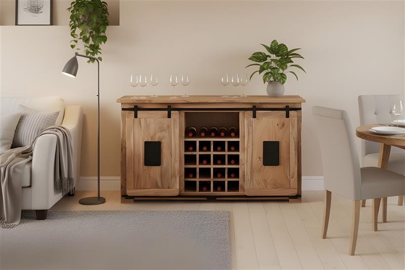 Wein-Sideboard Kommode Akazie massiv 145 x 45 x 85 cm natur LIBRO