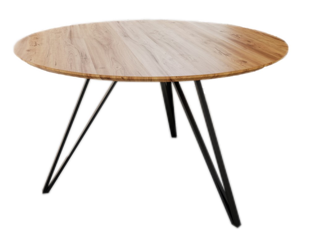 Runder Esszimmertisch Akazie natur Schweizer Kante 110 cm Metallfuß INSA