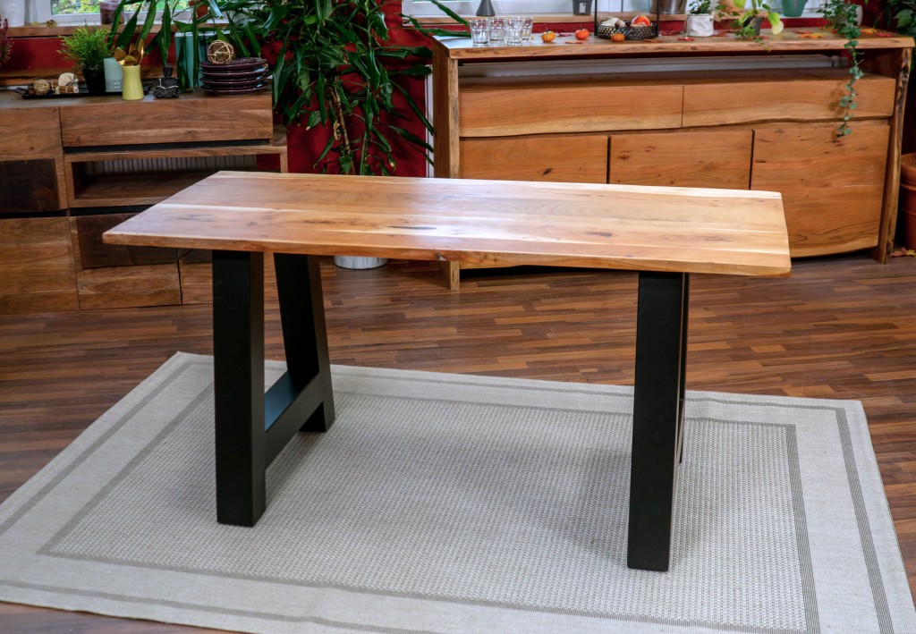 Esstisch 220x100 cm Akazie massiv naturfarben gerade Kante A-Gestell PASCAL