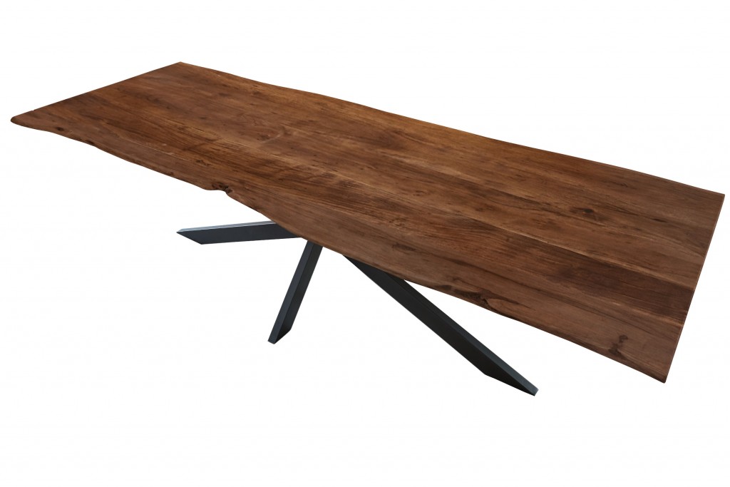 Esstisch Baumkante massiv Akazie nussbaum 280x100 cm Spider-Gestell schwarz Kalea