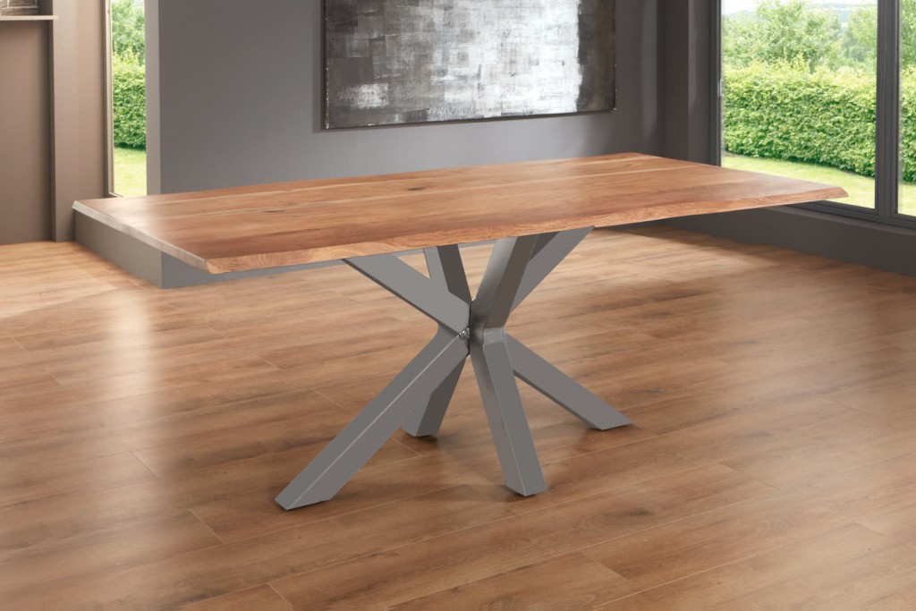 Esstisch Baumkante massiv Akazie natur 220 x 100 silber SPYRO