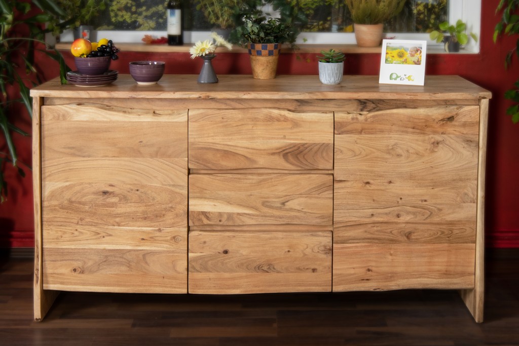 Sideboard Baumkante 170 x 45 x 90 cm Akazienholz massiv naturfarben DAHLIA