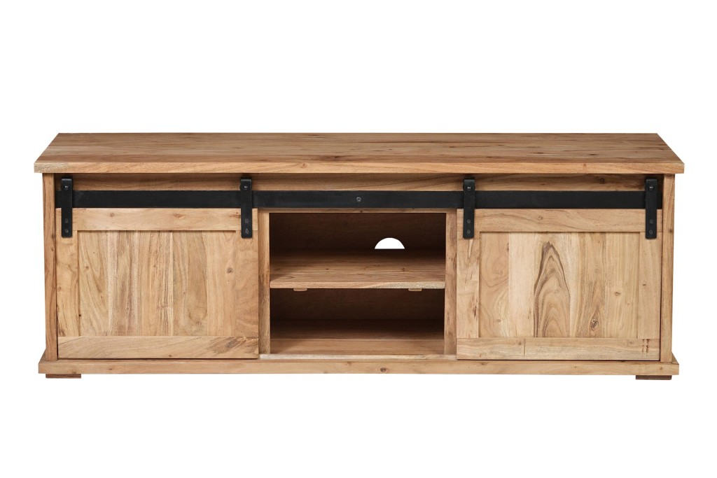 Lowboard 145 x 45 x 50 cm Akazienholz massiv naturfarben ohne Baumkante LIAN 5