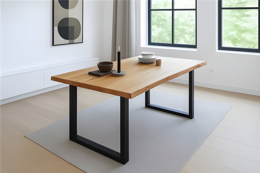 Esstisch Baumkante massiv Eiche geölt 280 x 100 cm U-Gestell schwarz SALVADOR