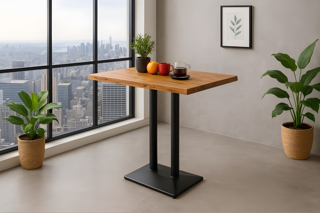 Bistrotisch Baumkante massiv 120x60 cm Mango naturfarben schwarz Doppelsäulengestell IAN
