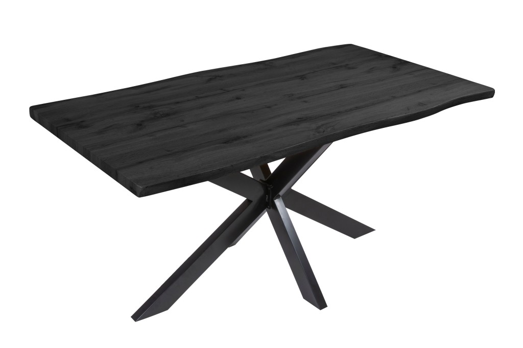 Esstisch Baumkante Holz-Optik Grau 160 x 85 Spider-Gestell schwarz JOSY