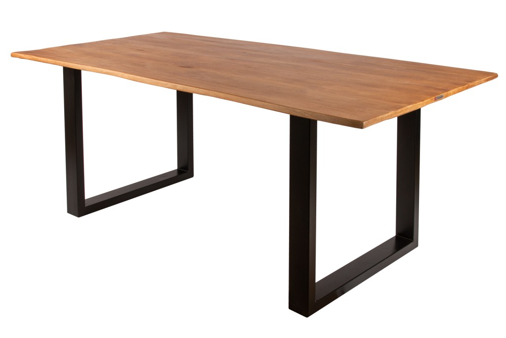 Baumkantentisch Hevea massiv eichefarben 160 x 85 cm U-Gestell schwarz MAILO