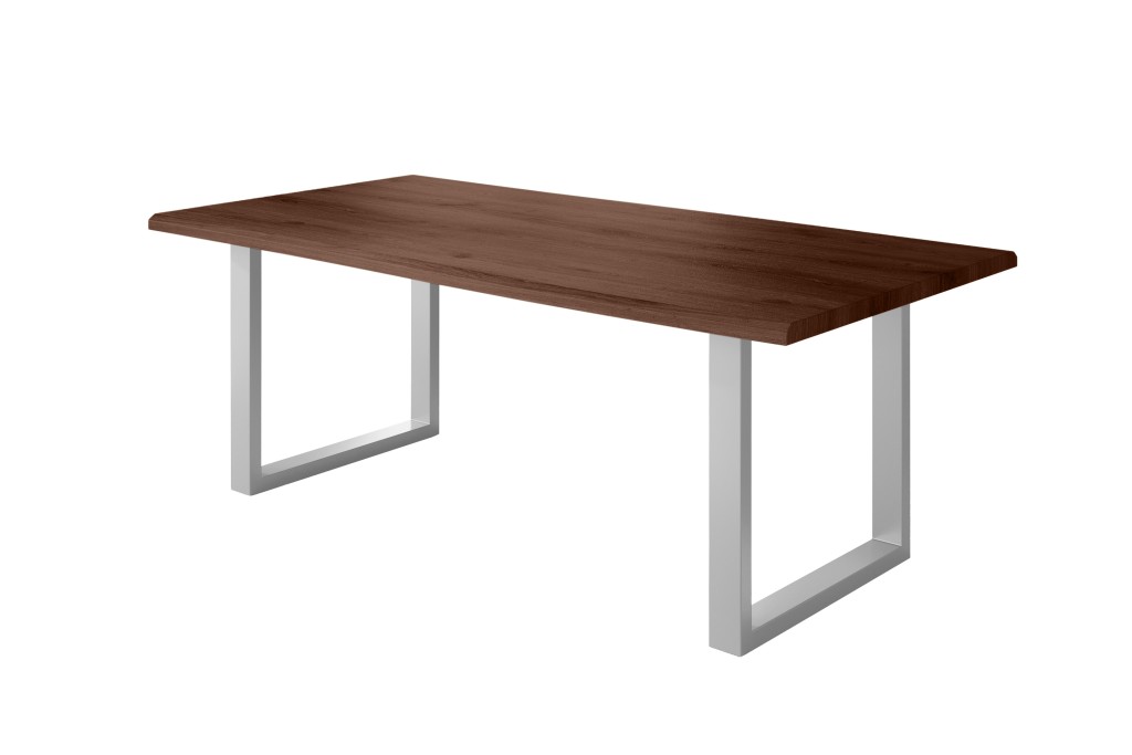 Esstisch Baumkante Holz-Optik Nussbaum 240 x 100 U-Gestell silber JULIUS