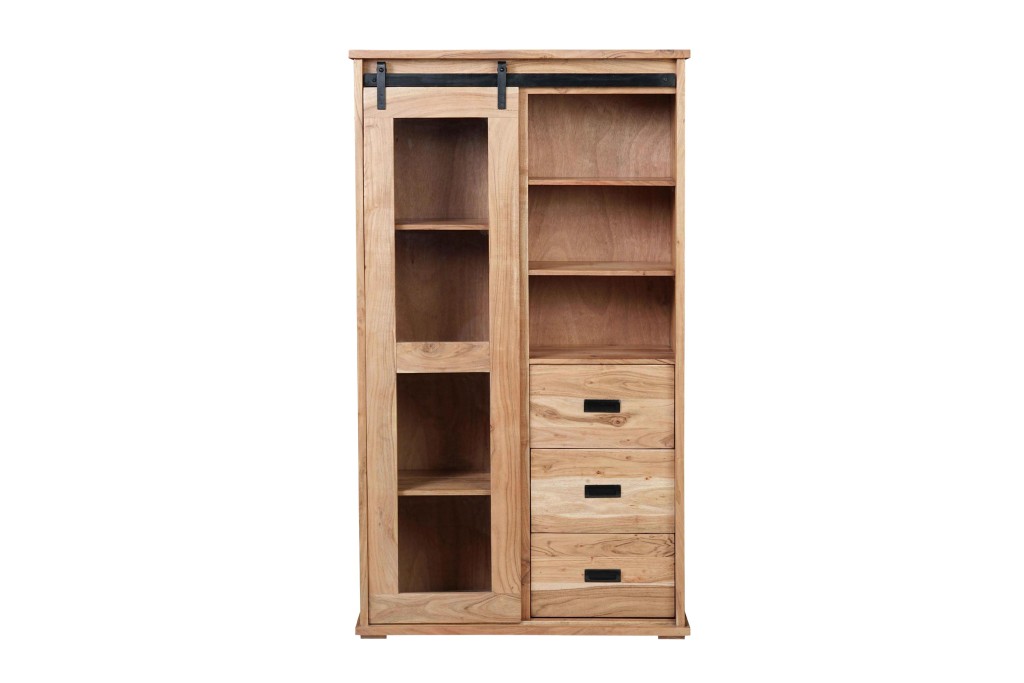 Highboard 100 x 45 x 175 cm Akazienholz massiv naturfarben ohne Baumkante LIAN 4