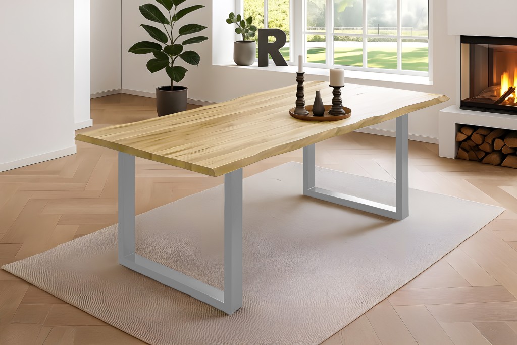 Esstisch Baumkante massiv Akazie eichefarben 180 x 90 silber NOAH