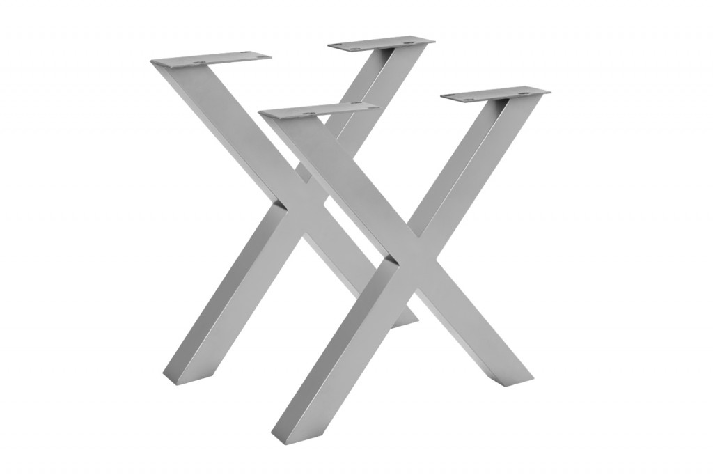Tischgestell 2er Set Roheisen lackiert 70x10x74 cm silber X-Gestell