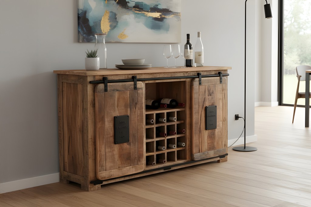 Weinschrank Holzschrank Mango Rough 145 x 45 x 85 cm LIBRO