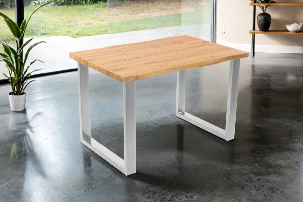 Esstisch Baumkante Holz-Optik Wildeiche 120 x 80 U-Gestell silber DUA
