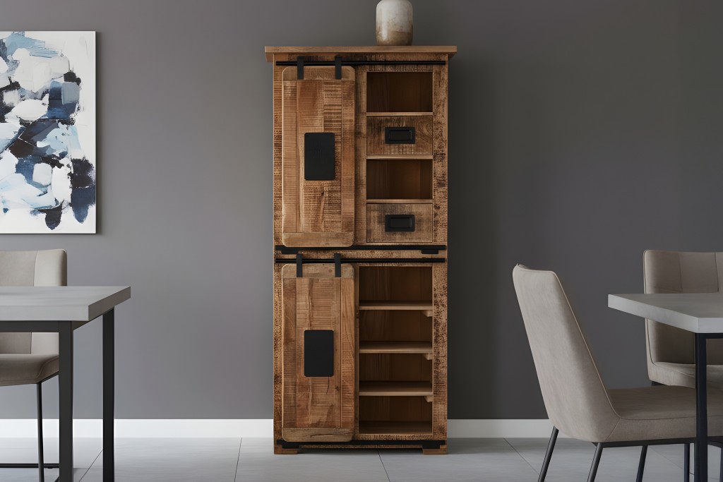 Highboard Mango Rough massiv vielfarbig 80 x 45 x 175 cm LIBRO