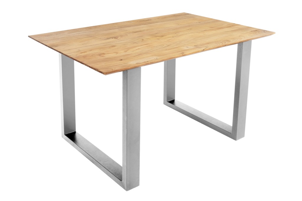Esstisch 160x85cm Akazie massiv eichenfarben schweizer Kante U-Gestell silber DEAN