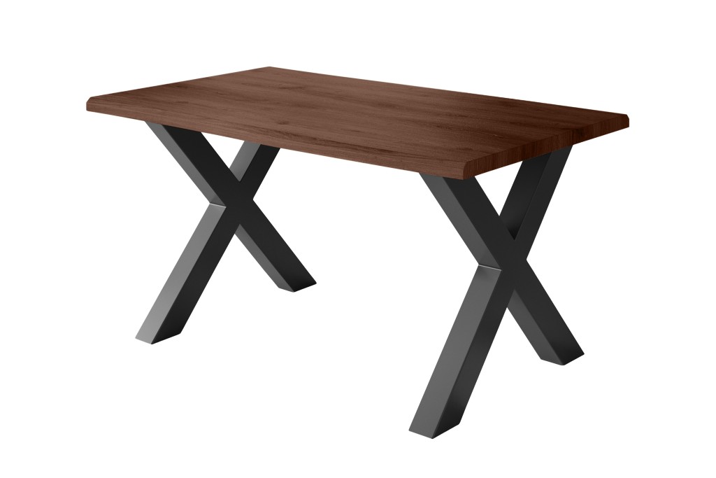Esstisch Baumkante Holz-Optik Nussbaum 140 x 80 X-Gestell schwarz JULIUS