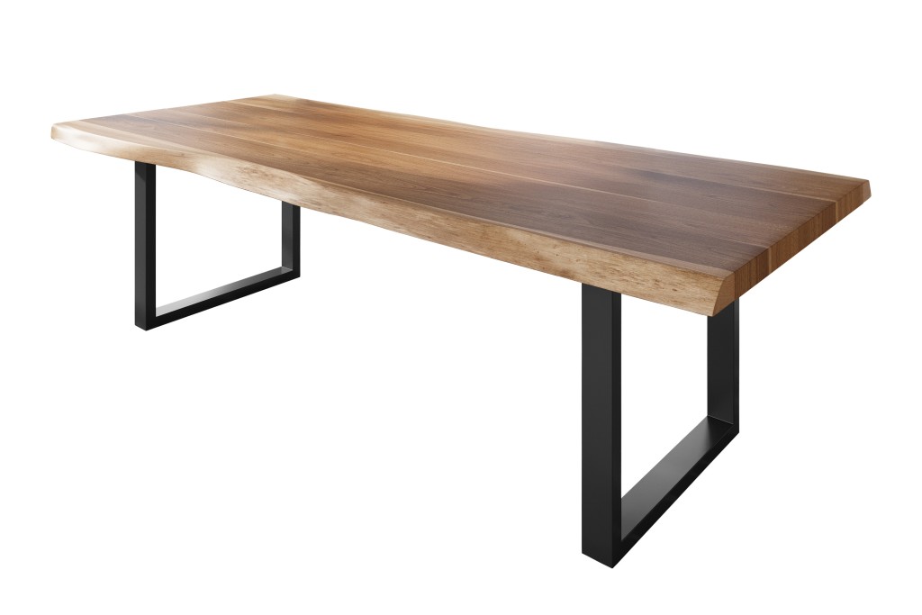 Esstisch Baumkante massiv Akazie natur 260 x 120 U-Gestell Metall schwarz TITAN