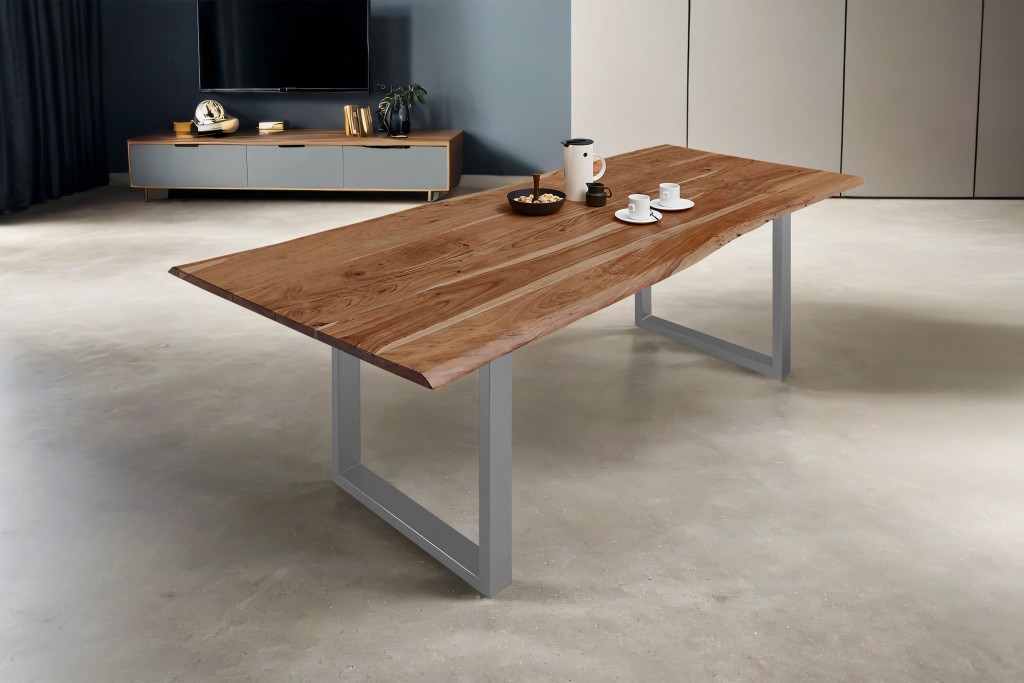 Esstisch Baumkante massiv Akazie natur 160 x 85 silber MILO