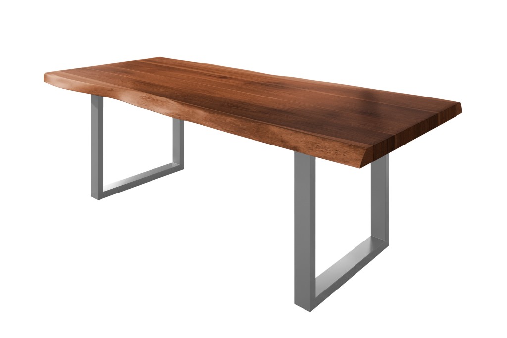 Esstisch Baumkante massiv Akazie nussbaumfarben 240 x 110 U-Gestell Metall silber TITAN