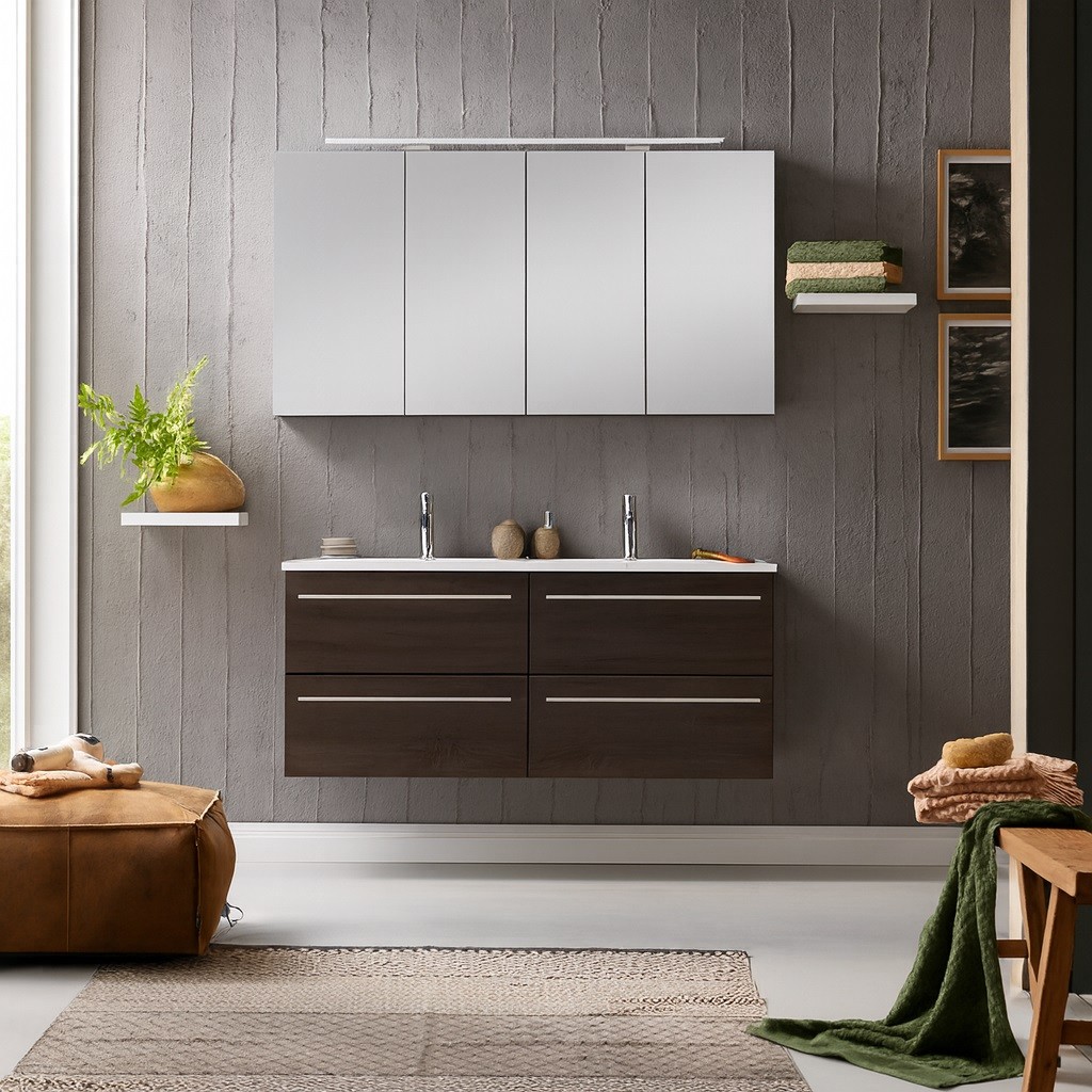 Badmöbel Set 3tlg Doppelwaschtisch 120 cm Trüffeleiche VILLA
