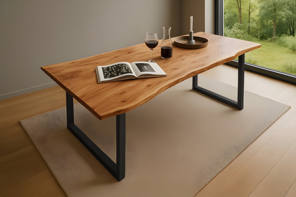 Esstisch Baumkante massiv Akazie natur 180 x 90 schwarz QUINN