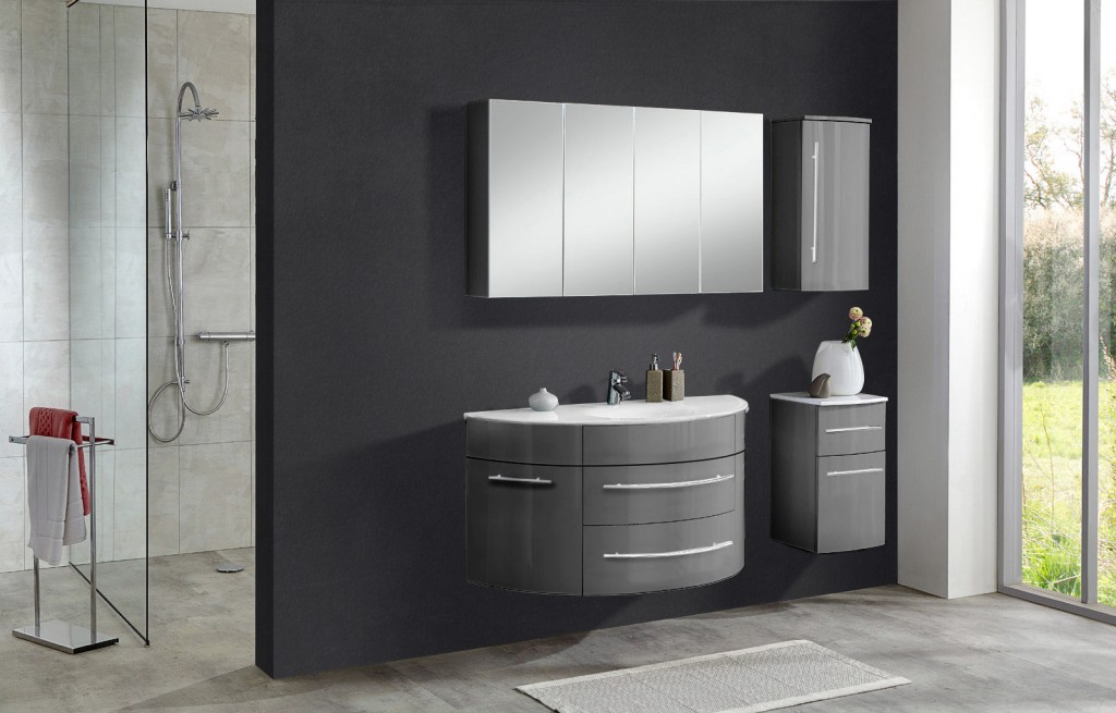 Badmöbel Set 4tlg Becken 120 cm Hochglanz grau DUBLIN FORTUNA