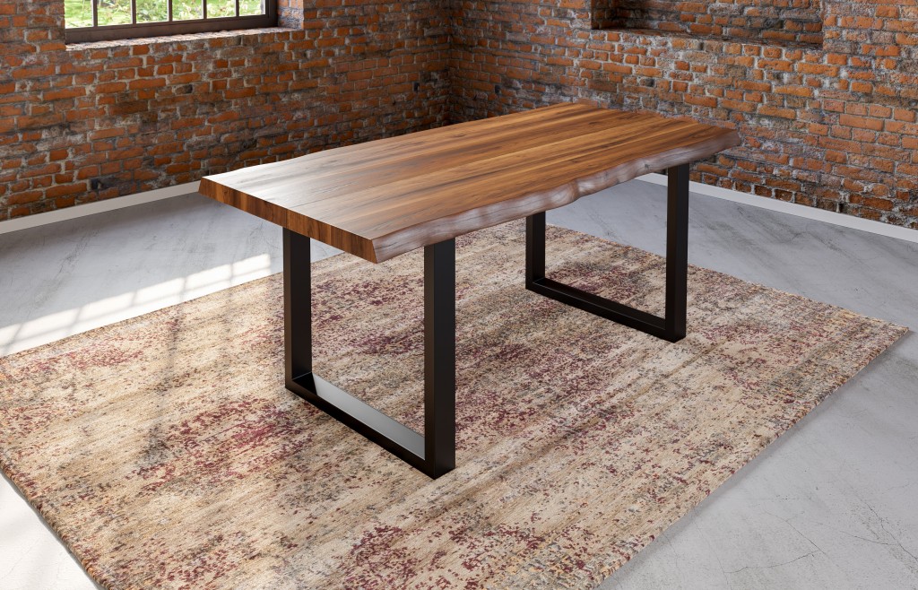 Esstisch Baumkante Massiv Akazie nussbaumfarben 260x100 U-Gestell schwarz UTRECHT