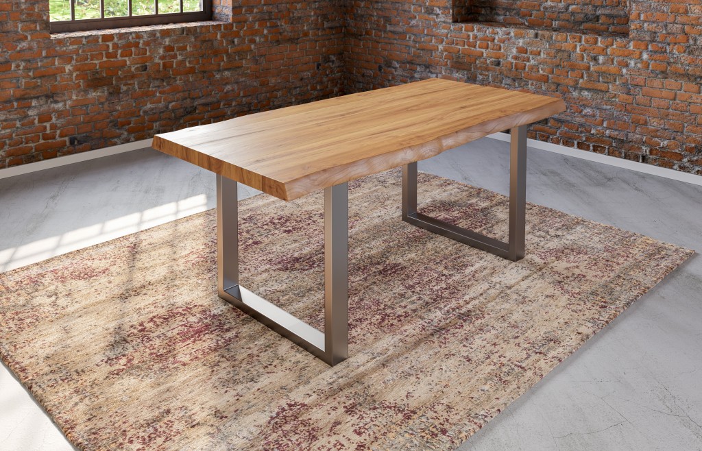 Esstisch Baumkante Massiv Akazie naturfarben 280x100 U-Gestell Silber UTRECHT