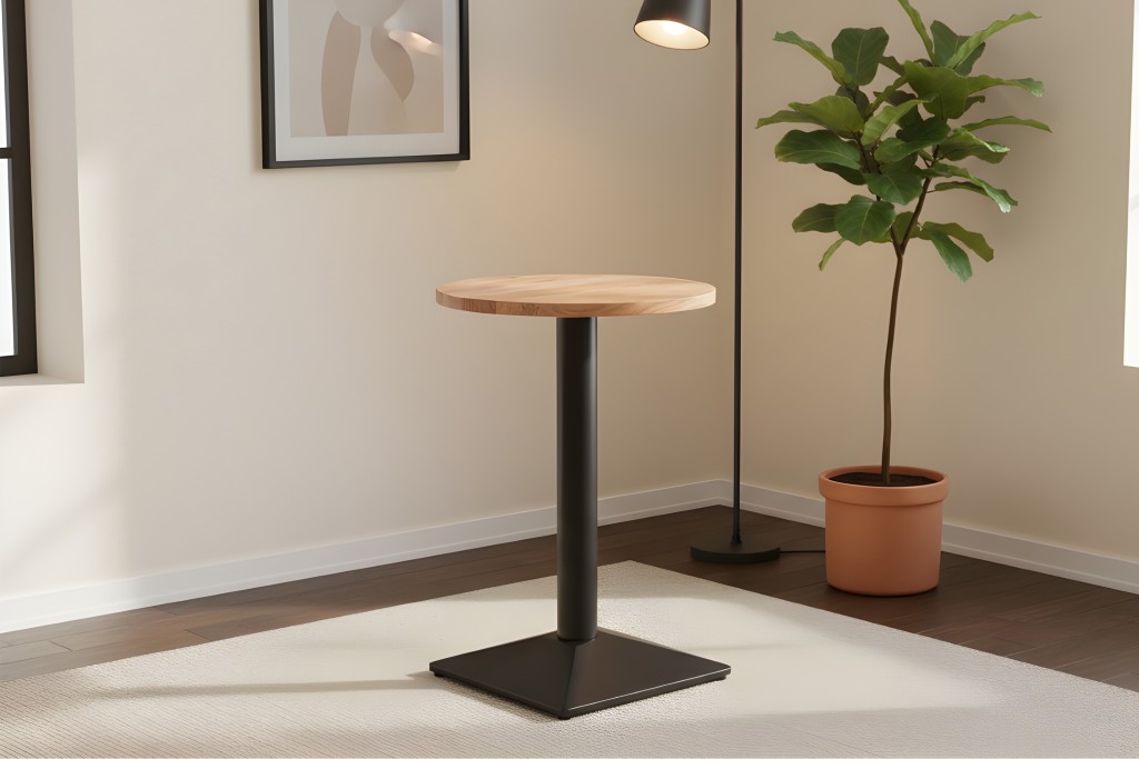 Bistrotisch massiv Akazie rund naturfarben 50 cm Säulengestell-eckig schwarz EMILIO