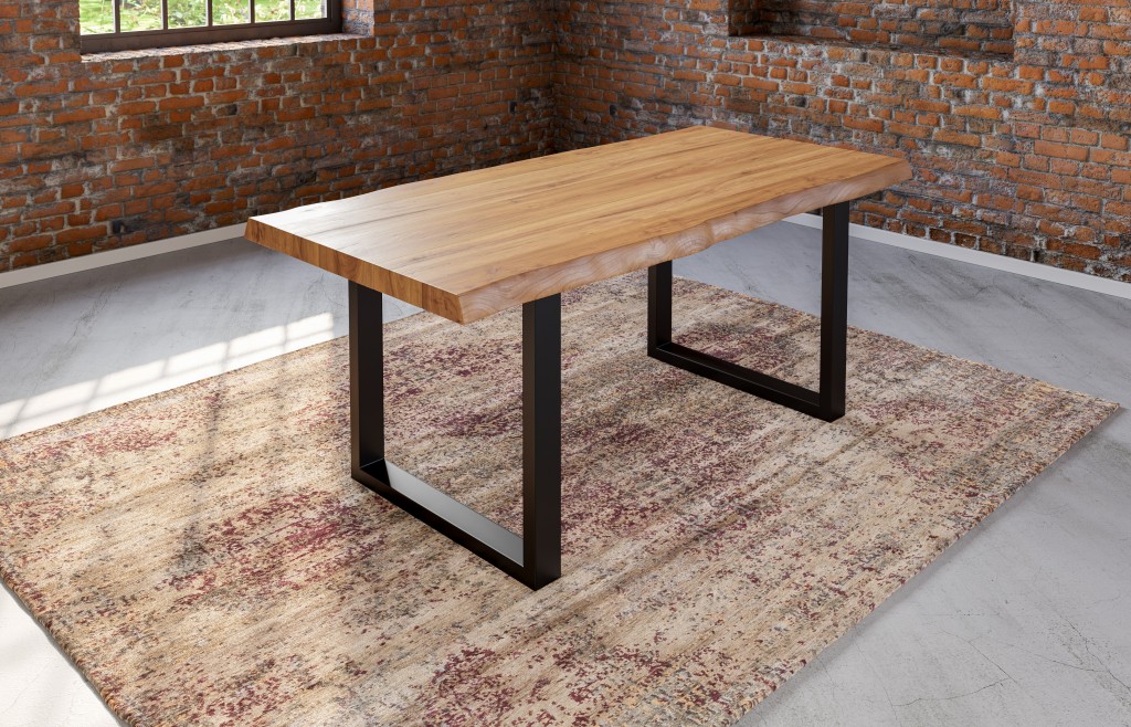 Esstisch Baumkante Massiv Akazie naturfarben 220x100 U-Gestell schwarz UTRECHT