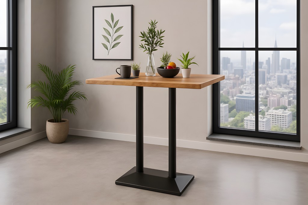 Bistrotisch Baumkante massiv 100x60 cm Mango naturfarben schwarz Doppelsäulengestell IAN