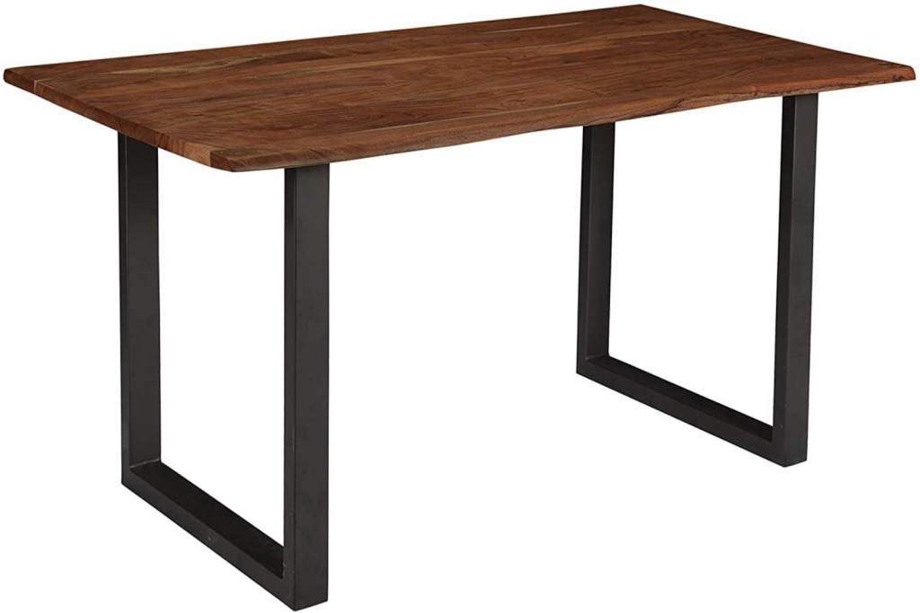 Esstisch Baumkante massiv Akazie nussbaum 130x75 cm U-Gestell schwarz INSA